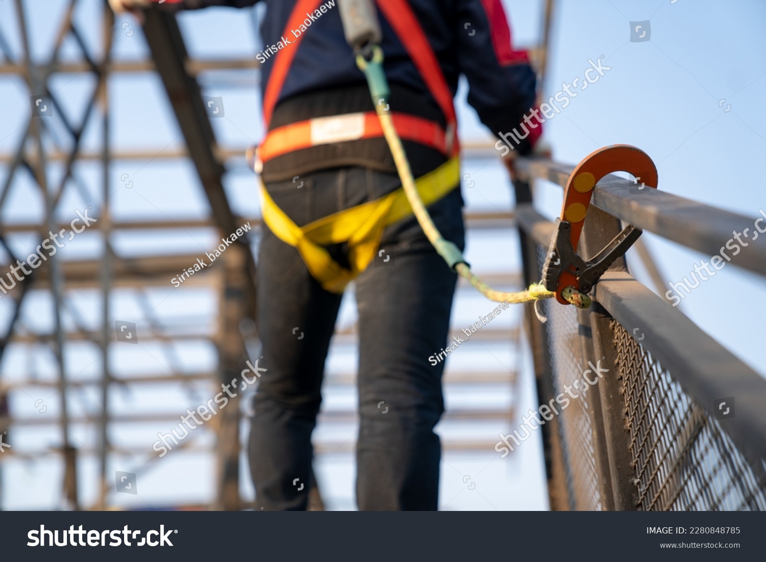 stock-photo-working-at-height-equipment-fall-arrestor-device-for-worker-with-hooks-for-safety-body-harness-on-2280848785